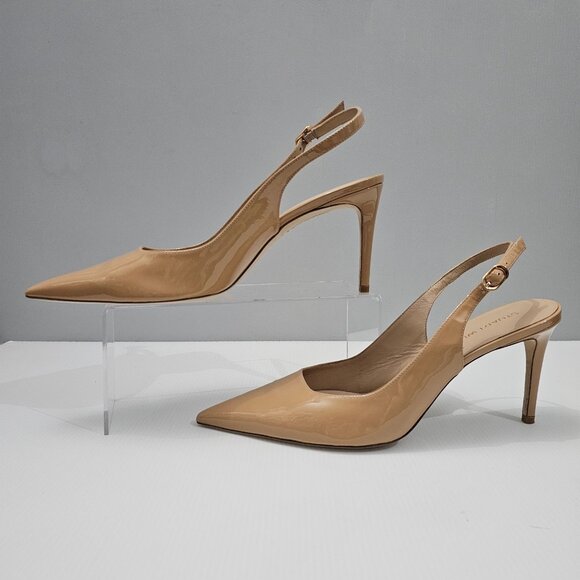 Stuart Weitzman Stuart Power 75 Heel Slingback Pointed Toe Tan Leather Size 12 - Picture 2 of 14